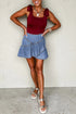 Beau Blue Asymmetric Ruffle Overlay Denim Mini Skirt
