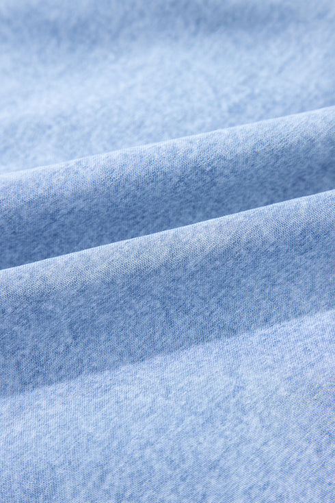 Beau Blue Bow Detail Spaghetti Straps Ruffle Hem Denim Short Dress