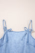 Beau Blue Bow Detail Spaghetti Straps Ruffle Hem Denim Short Dress