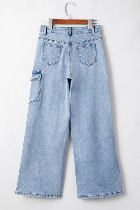 Beau Blue Bowknot Decor Boyfriend Cargo Jeans