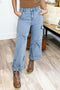 Beau Blue Bowknot Decor Boyfriend Cargo Jeans