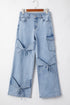 Beau Blue Bowknot Decor Boyfriend Cargo Jeans