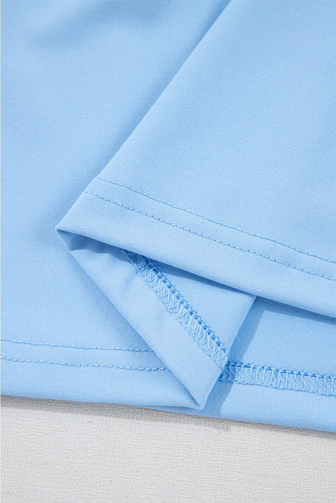 Beau Blue Floral Mesh Puff Sleeve Crew Neck Top