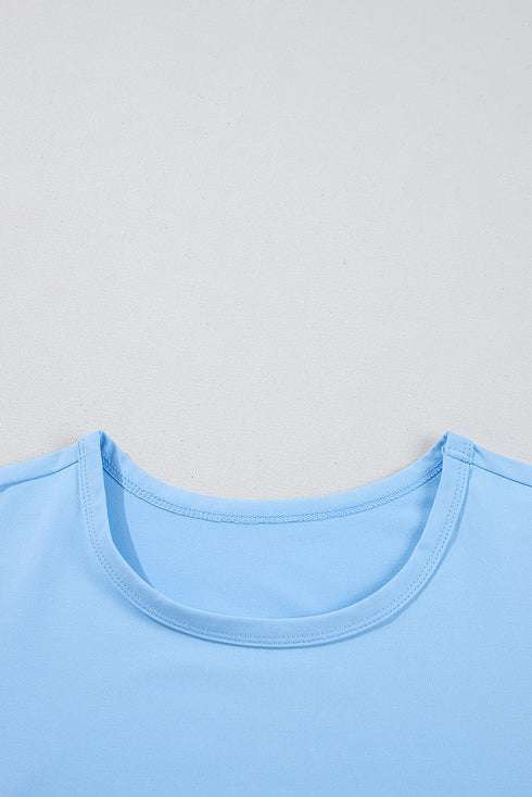 Beau Blue Floral Mesh Puff Sleeve Crew Neck Top