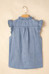 Beau Blue Frilly Ruffle Trim V Neck Chambray Tank Top
