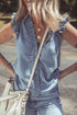 Beau Blue Frilly Ruffle Trim V Neck Chambray Tank Top