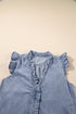 Beau Blue Frilly Ruffle Trim V Neck Chambray Tank Top