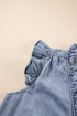Beau Blue Frilly Ruffle Trim V Neck Chambray Tank Top