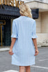 Beau Blue Jacquard Texture Flared Short Sleeve Notched Neck Mini Dress