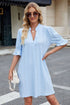 Beau Blue Jacquard Texture Flared Short Sleeve Notched Neck Mini Dress