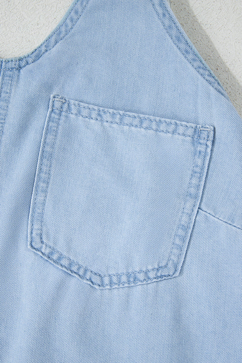 Beau Blue Knotted Open Back Halterneck Denim Tank Top