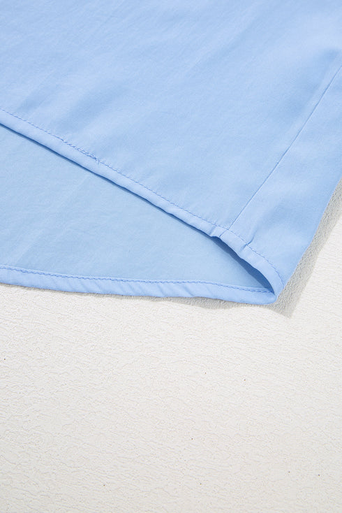 Beau Blue Lace Insert Floral Puff Sleeve Patchwork Loose Blouse