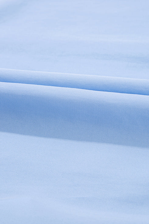 Beau Blue Lace Insert Floral Puff Sleeve Patchwork Loose Blouse