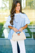 Beau Blue Lace Insert Floral Puff Sleeve Patchwork Loose Blouse