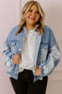 Beau Blue Leopard Patchwork Flap Detail Plus Size Denim Jacket