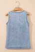 Beau Blue Mineral Wash Denim Frayed U Neck Sleeveless Top