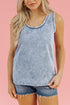 Beau Blue Mineral Wash Denim Frayed U Neck Sleeveless Top