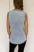 Beau Blue Mineral Wash Denim Frayed U Neck Sleeveless Top