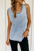 Beau Blue Mineral Wash Denim Frayed U Neck Sleeveless Top
