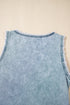 Beau Blue Mineral Wash Denim Frayed U Neck Sleeveless Top