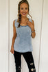 Beau Blue Mineral Wash Denim Frayed U Neck Sleeveless Top