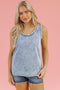 Beau Blue Mineral Wash Denim Frayed U Neck Sleeveless Top