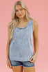 Beau Blue Mineral Wash Denim Frayed U Neck Sleeveless Top