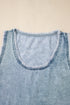 Beau Blue Mineral Wash Denim Frayed U Neck Sleeveless Top