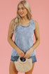 Beau Blue Mineral Wash Denim Frayed U Neck Sleeveless Top
