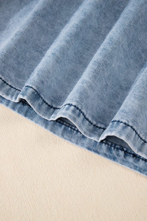 Beau Blue Mineral Wash Denim Frayed U Neck Sleeveless Top