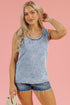 Beau Blue Mineral Wash Denim Frayed U Neck Sleeveless Top