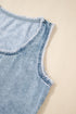 Beau Blue Mineral Wash Denim Frayed U Neck Sleeveless Top