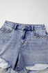 Beau Blue Pearl Studded Pockets Raw Hem Denim Shorts
