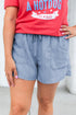 Beau Blue Pocketed Drawstring High Waist Plus Size Denim Shorts