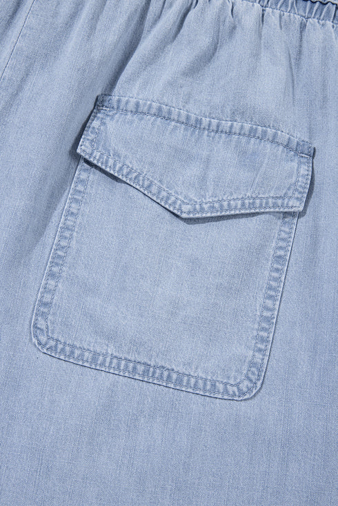 Beau Blue Pocketed Drawstring High Waist Plus Size Denim Shorts