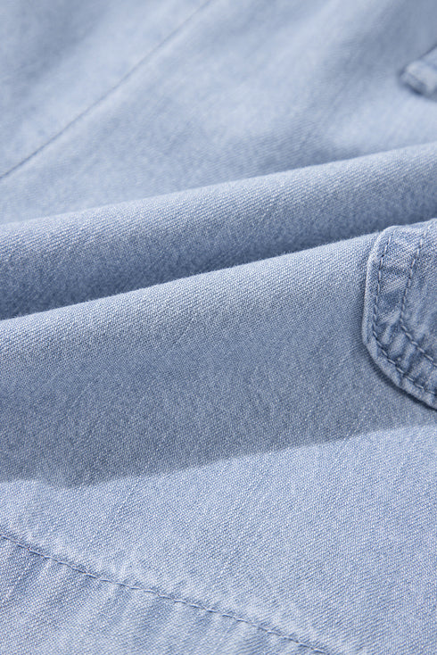 Beau Blue Pocketed Drawstring High Waist Plus Size Denim Shorts