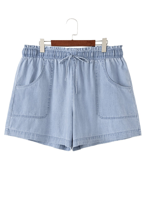 Beau Blue Pocketed Drawstring High Waist Plus Size Denim Shorts