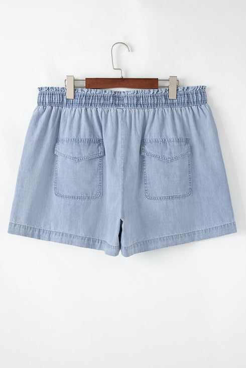 Beau Blue Pocketed Drawstring High Waist Plus Size Denim Shorts