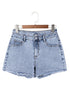 Beau Blue Rhinestone Light Wash Raw Hem High Waist Denim Shorts
