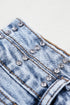 Beau Blue Rhinestone Light Wash Raw Hem High Waist Denim Shorts