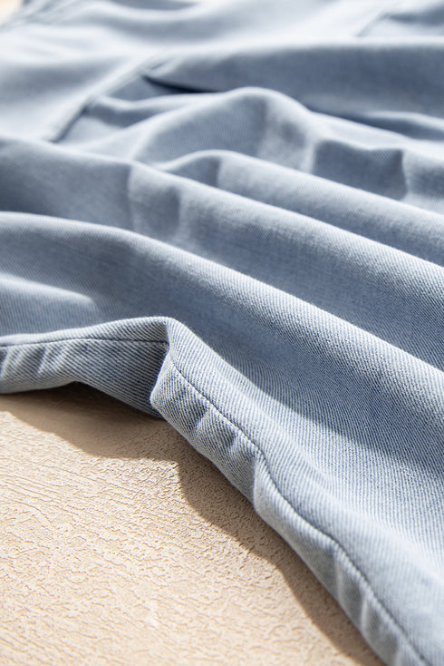 Beau Blue Ruffle Short Puff Sleeve Summer Chambray Shirt