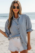Beau Blue Ruffle Short Puff Sleeve Summer Chambray Shirt
