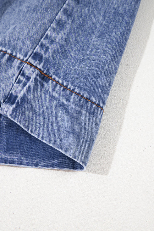 Beau Blue Tie V Neck Tucking Detail Short Sleeve Denim Shift Dress