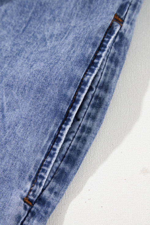 Beau Blue Tie V Neck Tucking Detail Short Sleeve Denim Shift Dress