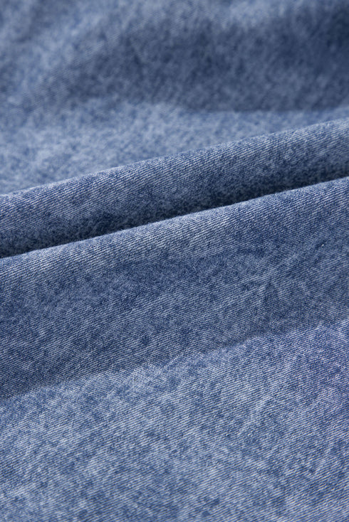 Beau Blue Tie V Neck Tucking Detail Short Sleeve Denim Shift Dress