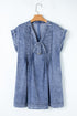Beau Blue Tie V Neck Tucking Detail Short Sleeve Denim Shift Dress