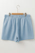 Beau Blue Washed Chambray Drawstring Elastic Waist Plus Size Shorts