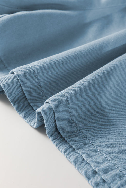 Beau Blue Washed Chambray Drawstring Elastic Waist Plus Size Shorts