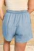 Beau Blue Washed Chambray Drawstring Elastic Waist Plus Size Shorts