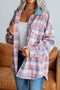 Color Block Collared Flap Pocket Relaxed Plaid Shacket